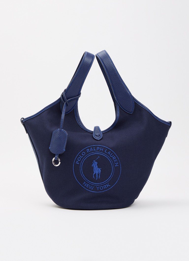 Ralph Lauren Dames Polo Play Medium handtas van canvas met details van leer in de kleur Donkerblauw, maat: OSZ