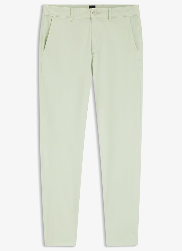 BOSS Heren Slim-fit satijnen chino van stretchkatoen in de kleur Open Green-384 / Groen