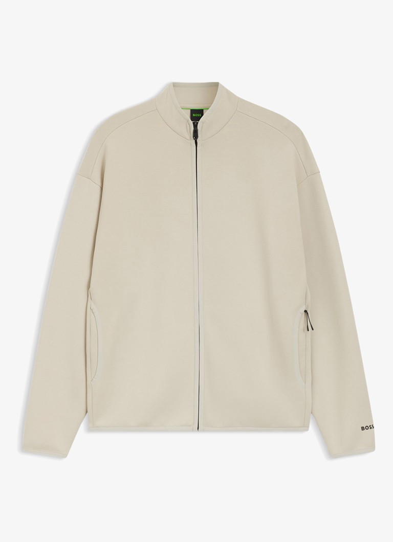 BOSS Heren SW_Globe FZ Sweatvest met logo in de kleur Light Beige-272 / Beige