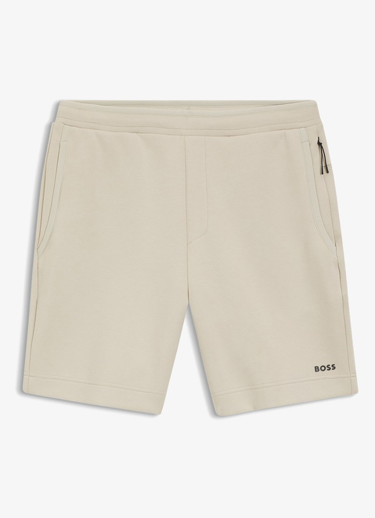 BOSS Heren JT_Globe korte joggingbroek met print in de kleur Light Beige-272 / Beige