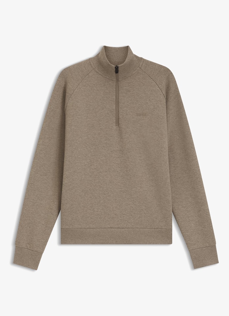 BOSS Heren Sweatshirt met halve rits in de kleur Light/Pastel Brown-238