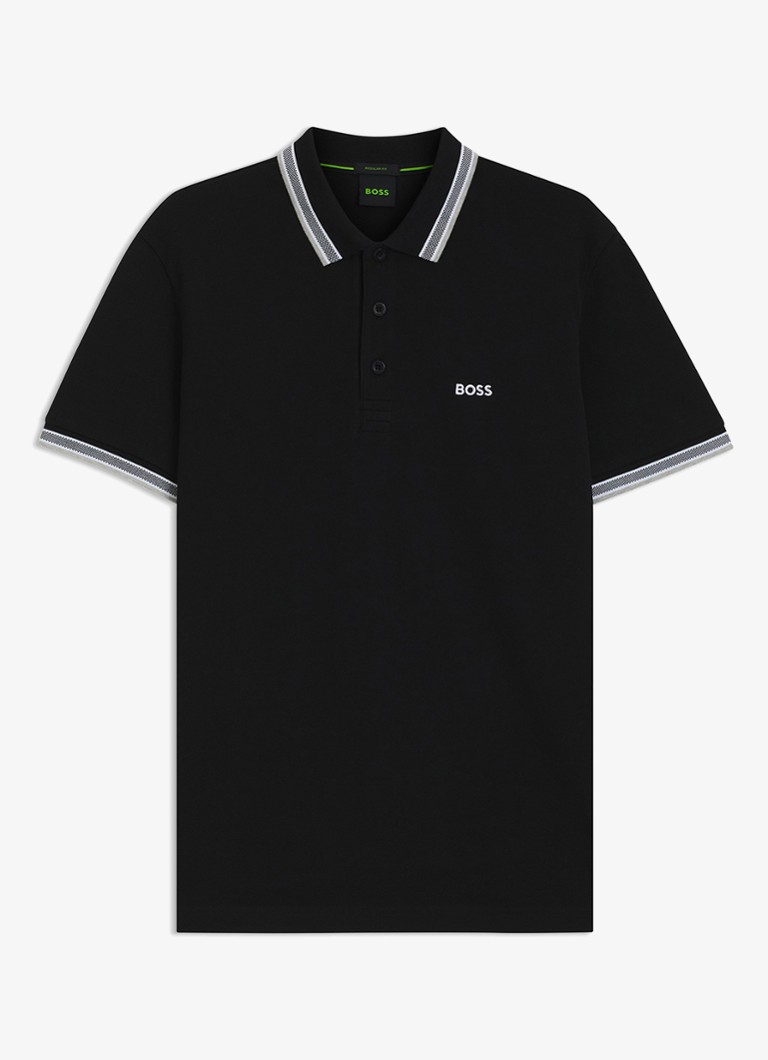 BOSS Heren Paddy-polo van katoenpiqué in de kleur Black-001 / Zwart