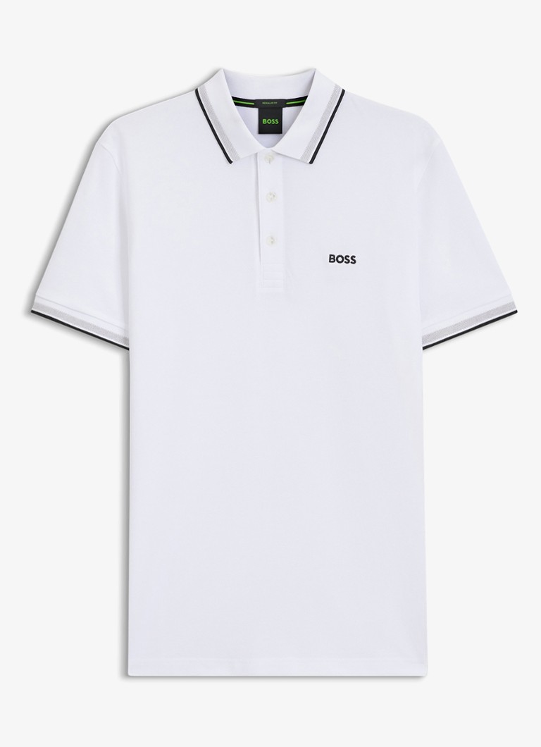 BOSS Heren Paddy-polo van katoenpiqué in de kleur White-100 / Wit