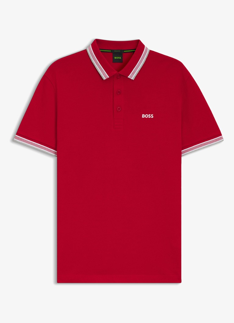 BOSS Heren Paddy-polo van katoenpiqué in de kleur Medium Red-610 / Rood