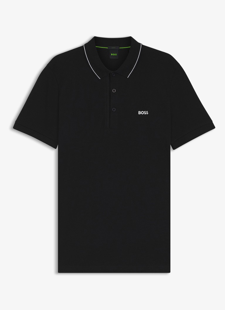 BOSS Heren Paule slim fit polo met logoborduring in de kleur Zwart