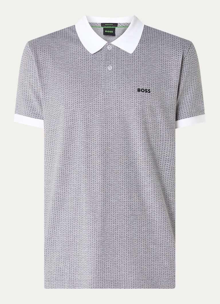 BOSS Heren Regular fit polo met stippenprint en logo in de kleur Grijs