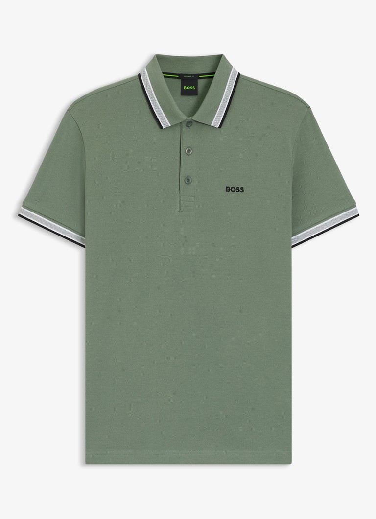 BOSS Heren Paddy-polo van katoenpiqué in de kleur Open Green-359 / Groen