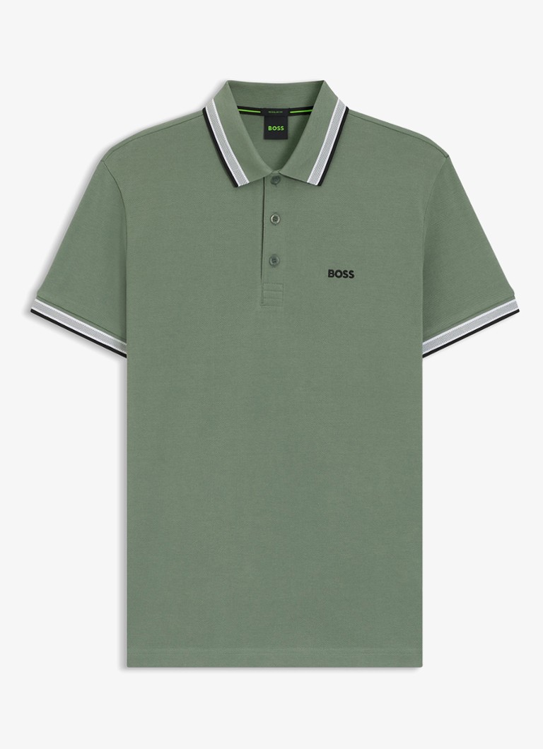 BOSS Heren Paddy-polo van katoenpiqué in de kleur Open Green-359 / Groen