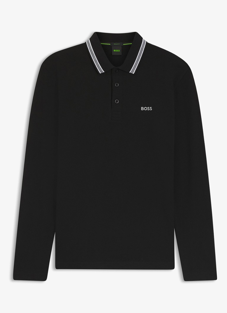 BOSS Heren Polo van katoenpiqué met contrastlogo in de kleur Zwart