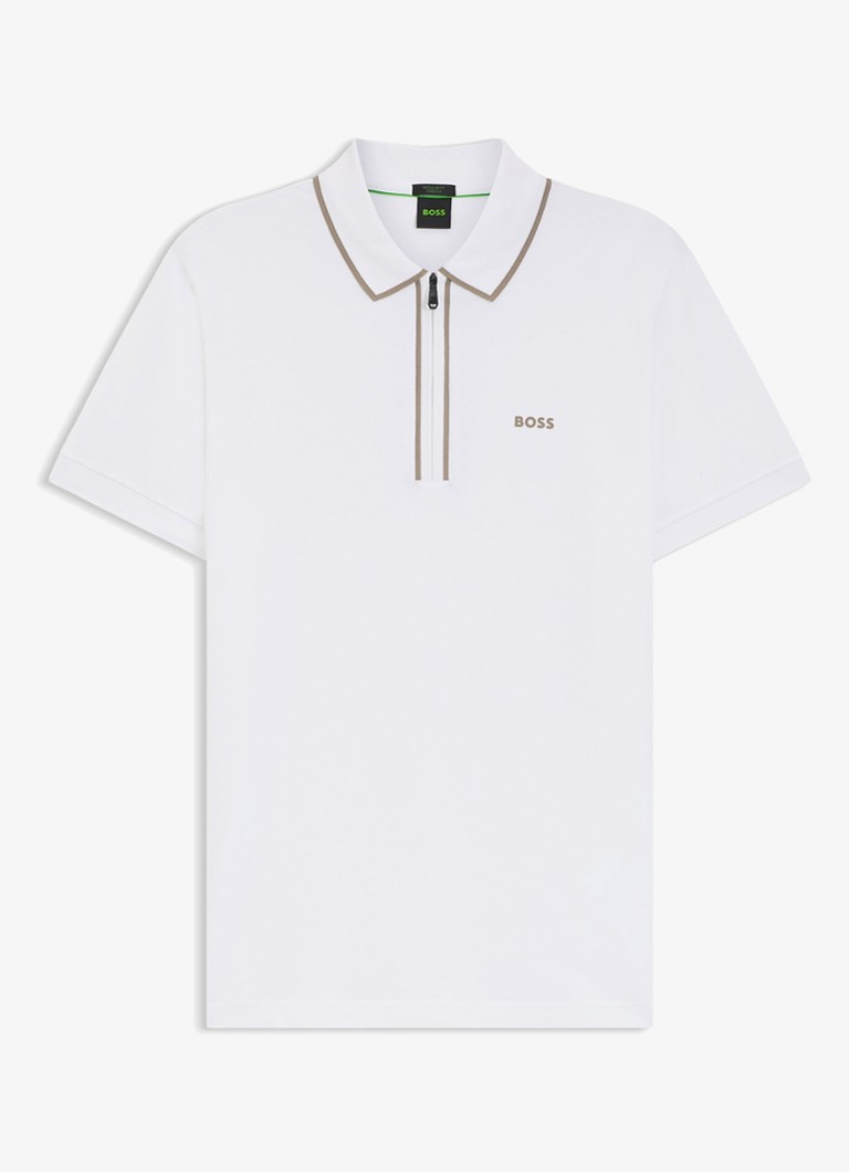 BOSS Heren Phillix Tape regular fit polo van piqué katoen met logo in de kleur Wit