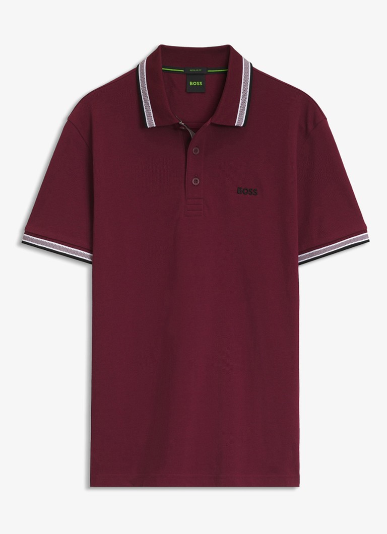BOSS Heren Paddy-polo van katoenpiqué in de kleur Dark Pink-654 / Roze