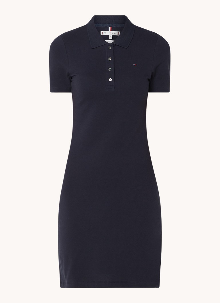 Tommy Hilfiger Dames Mini jurk van piqué katoen met polokraag in de kleur Donkerblauw