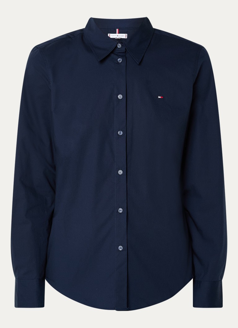 Tommy Hilfiger Dames Blouse met logoborduring in de kleur Donkerblauw