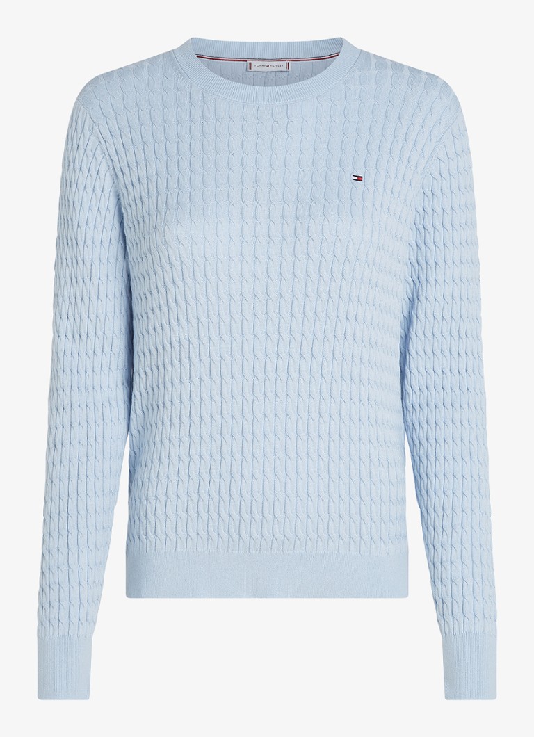 Tommy Hilfiger Dames Grofgebreide trui met structuur in de kleur Lichtblauw