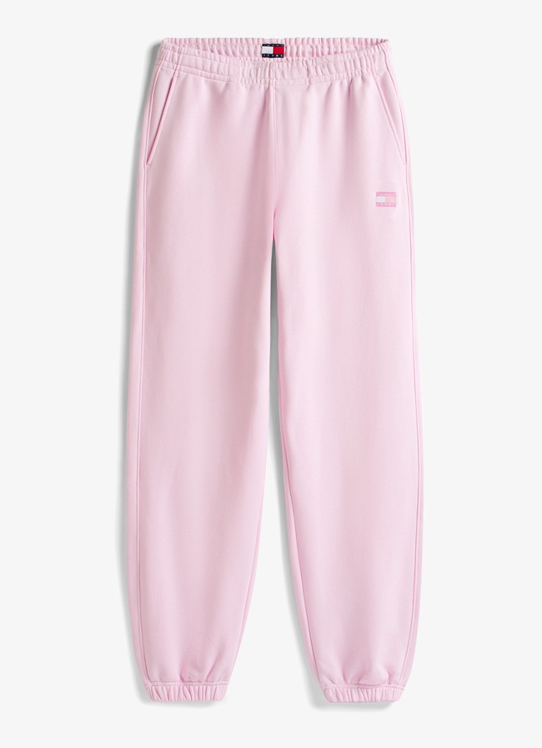 Tommy Hilfiger Dames Mid waist tapered fit joggingbroek met logoborduring in de kleur Lichtroze