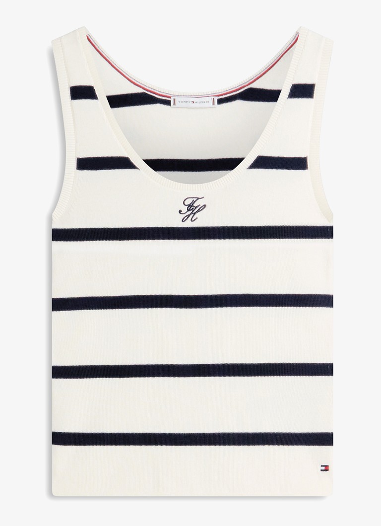 Tommy Hilfiger Dames Tanktop met streepprint en logoborduring in de kleur Wit
