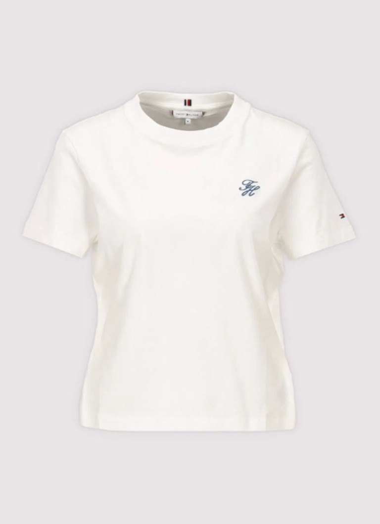 Tommy Hilfiger Dames T-shirt met streepprint in de kleur Gebroken wit