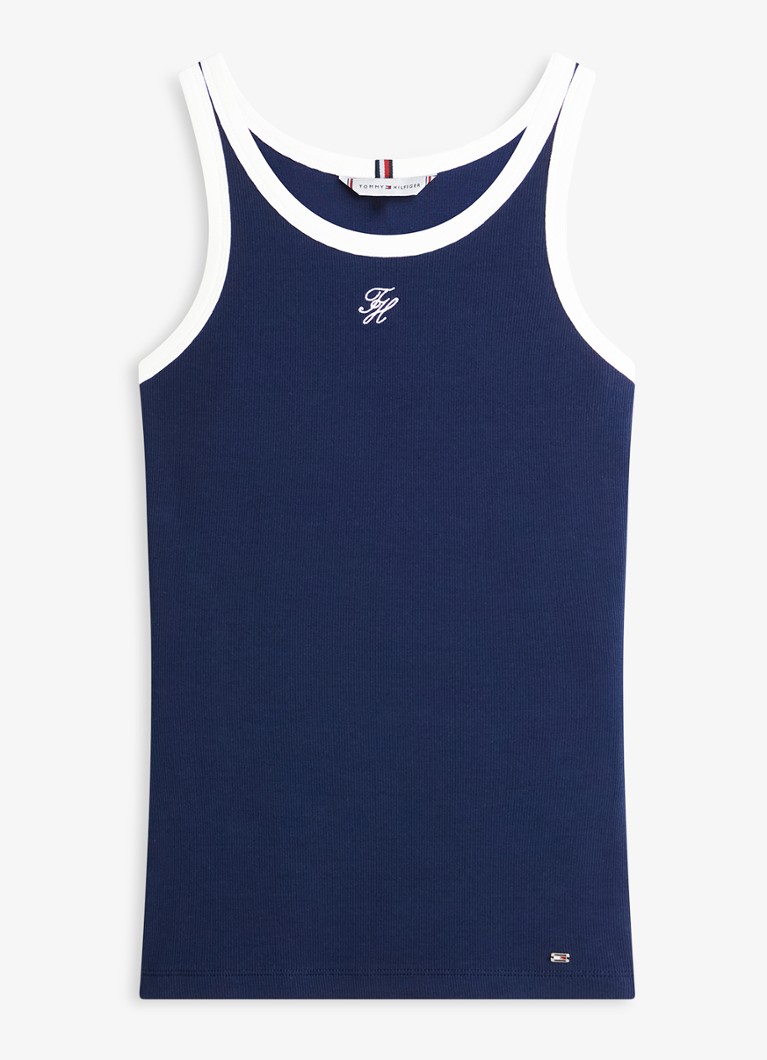 Tommy Hilfiger Dames Tanktop met logoborduring in de kleur Donkerblauw