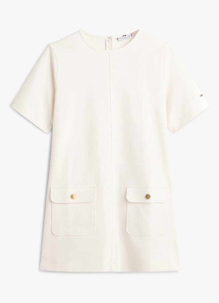 Tommy Hilfiger Dames Mini jurk in katoenblend in de kleur Gebroken wit