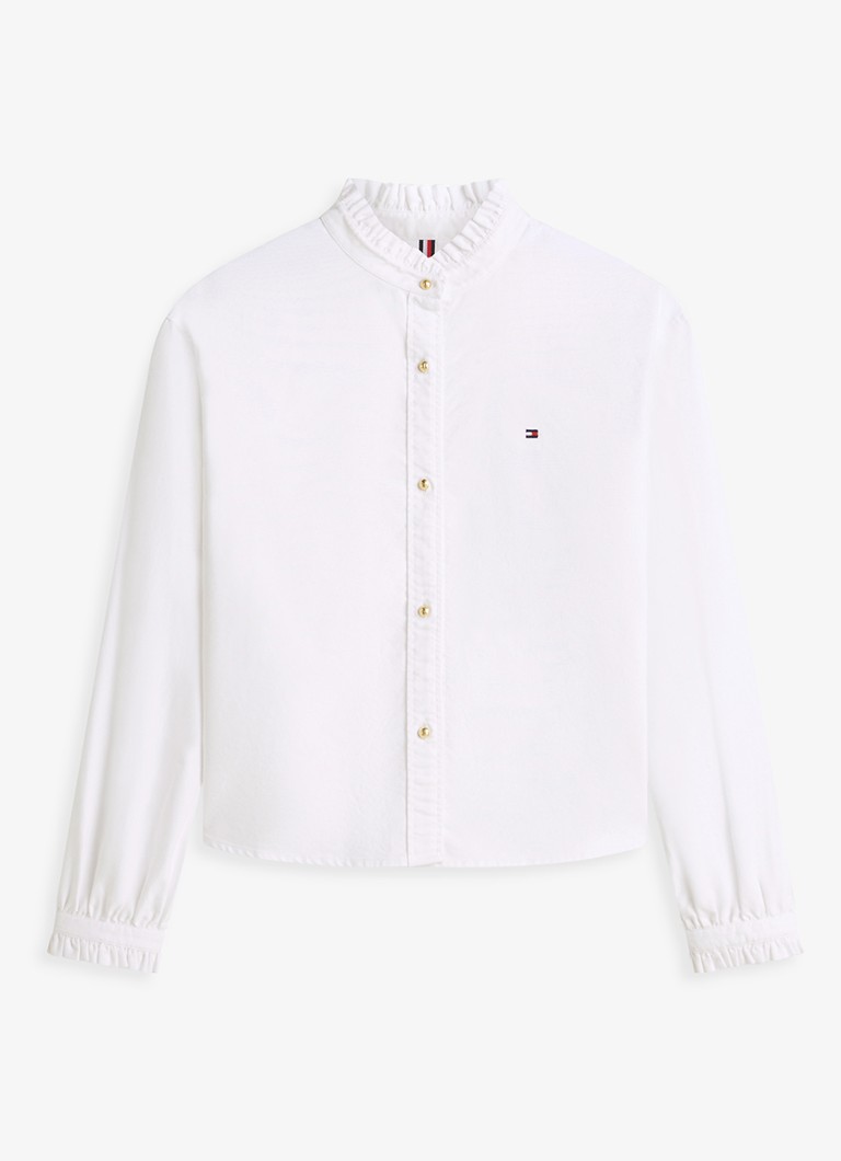 Tommy Hilfiger Dames Oxford blouse met ruches en opstaande kraag in de kleur Wit