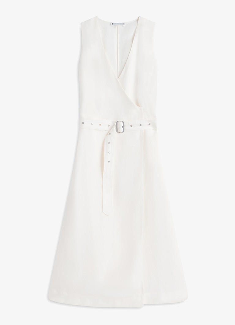 Tommy Hilfiger Dames Midi jurk met ceintuur in de kleur Wit