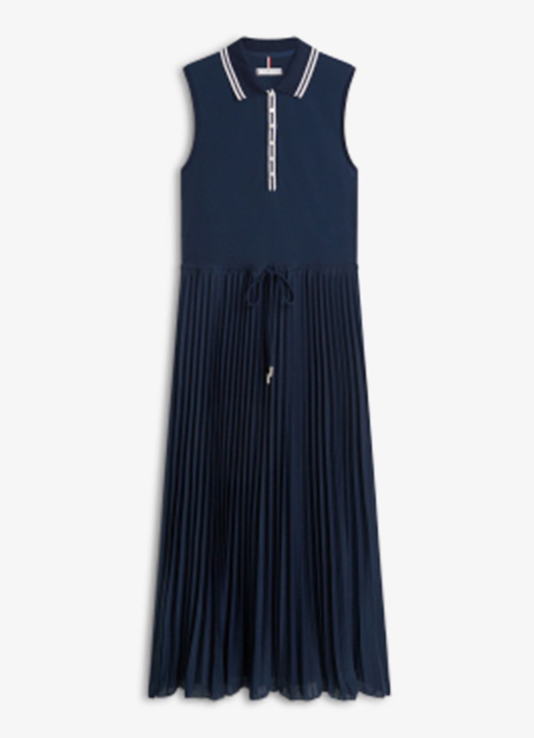 Tommy Hilfiger Dames Maxi jurk met plissé in de kleur Donkerblauw