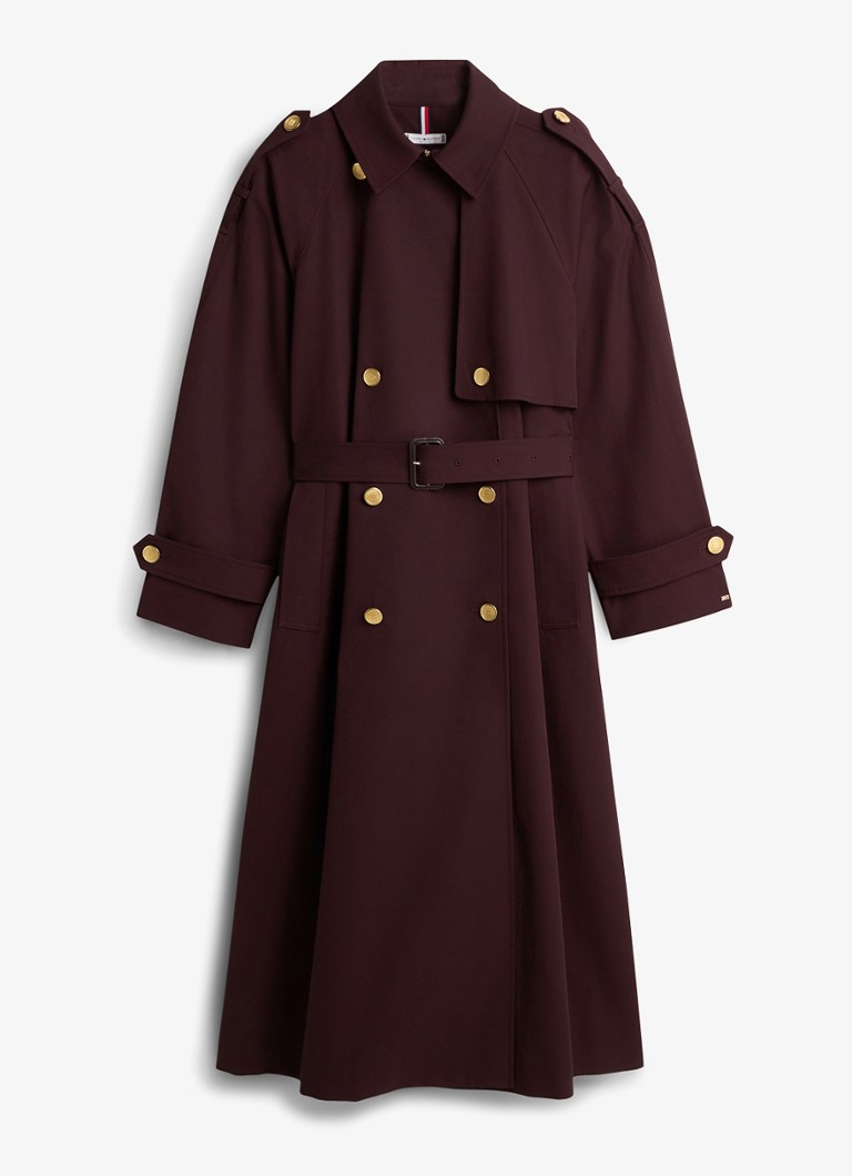 Tommy Hilfiger Dames Oversized trenchcoat met steekzakken en ceintuur in de kleur Aubergine