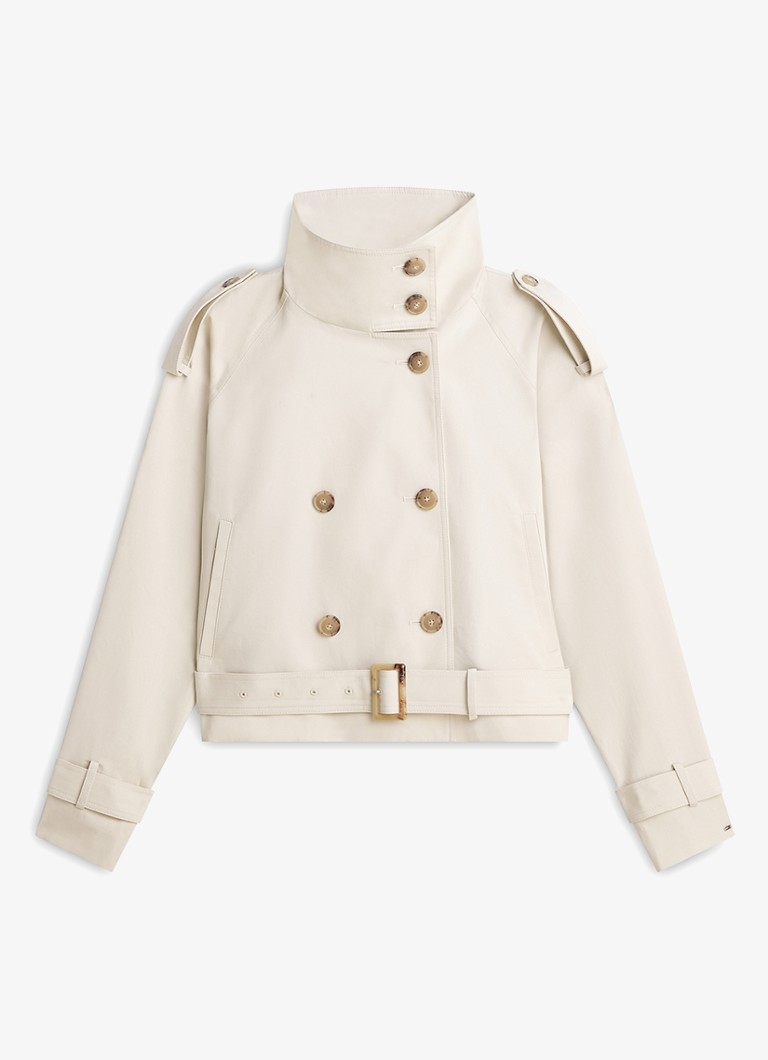 Tommy Hilfiger Dames Cropped double-breasted trenchcoat van katoen in de kleur Beige