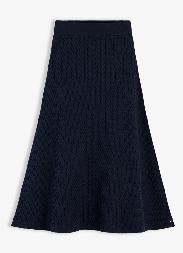 Tommy Hilfiger Dames Kabelgebreide midi rok met logoborduring in de kleur Donkerblauw