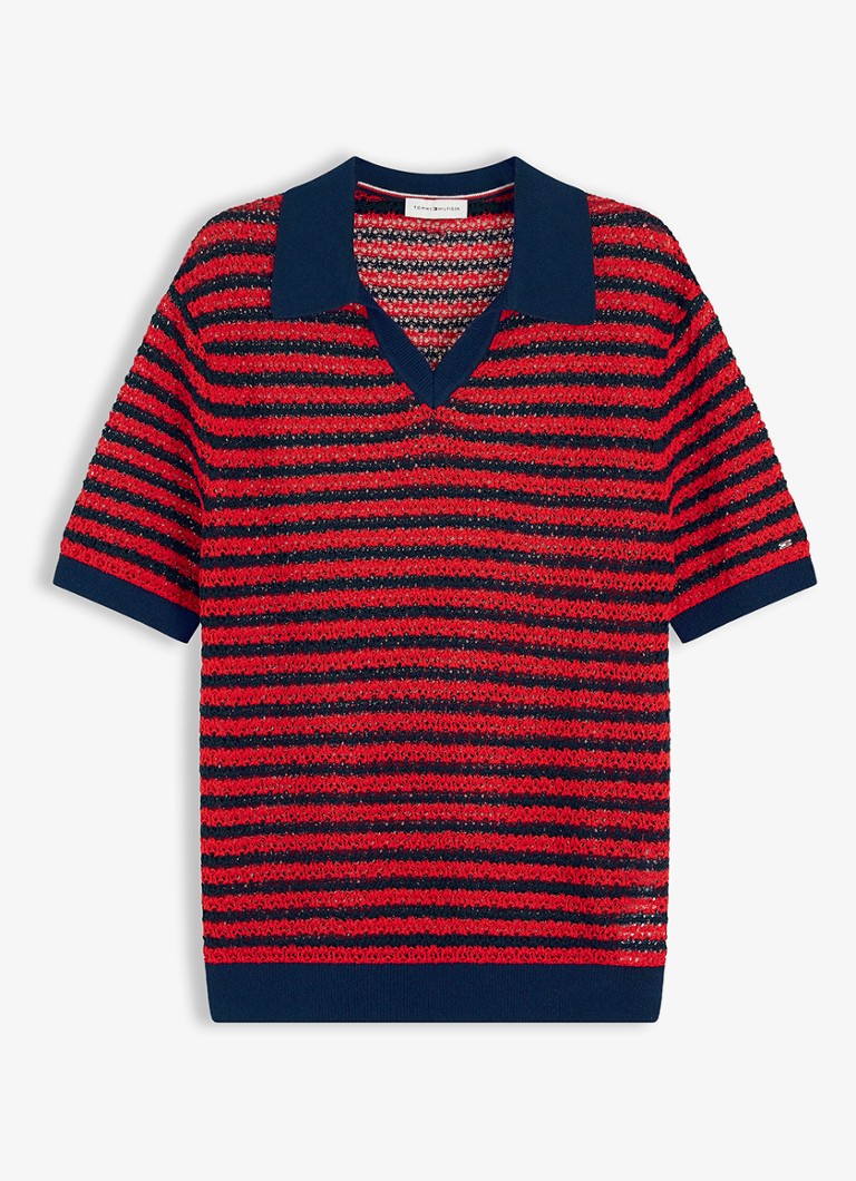 Tommy Hilfiger Dames Grofgebreide trui met streepprint in de kleur Rood