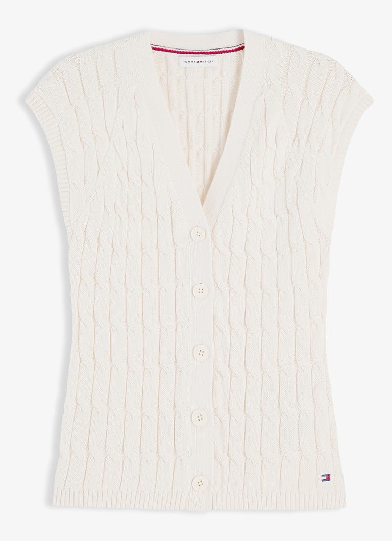 Tommy Hilfiger Dames Grofgebreid vest met logoborduring in de kleur Ivoor