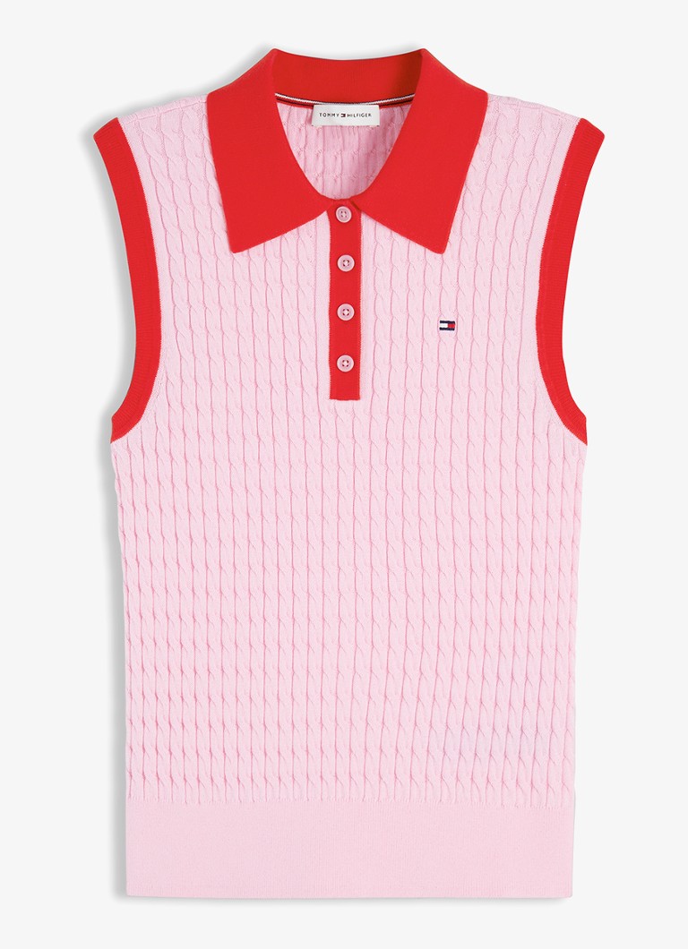 Tommy Hilfiger Dames Kabelgebreide spencer met logo in de kleur Roze