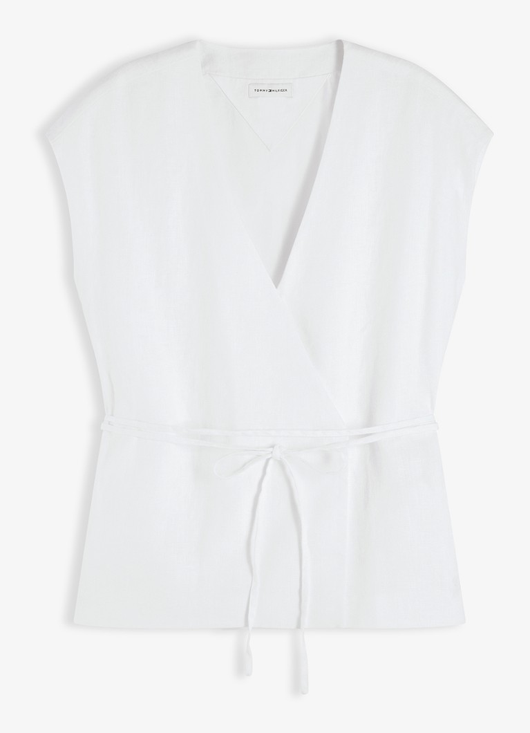 Tommy Hilfiger Dames Wikkeltop met strikceintuur in de kleur Wit