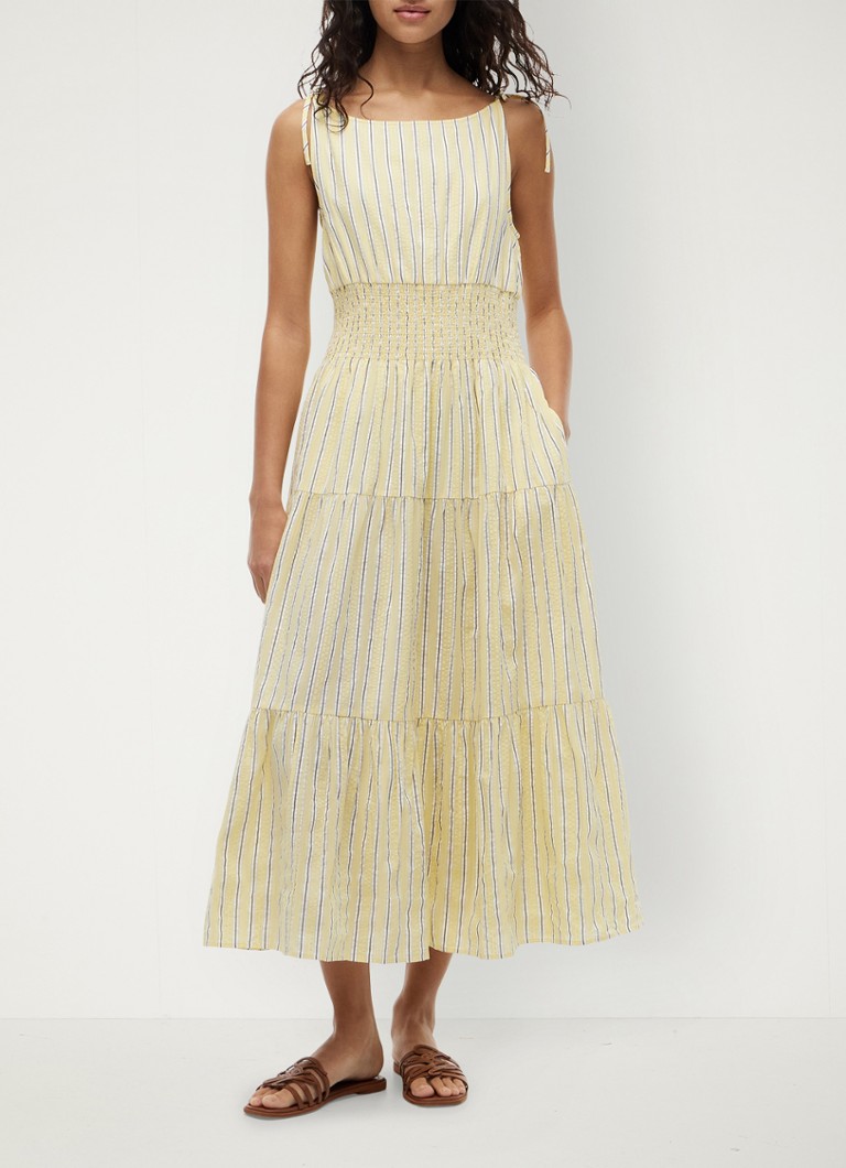 Tommy Hilfiger Dames Midi jurk in katoenblend in de kleur Lichtgeel
