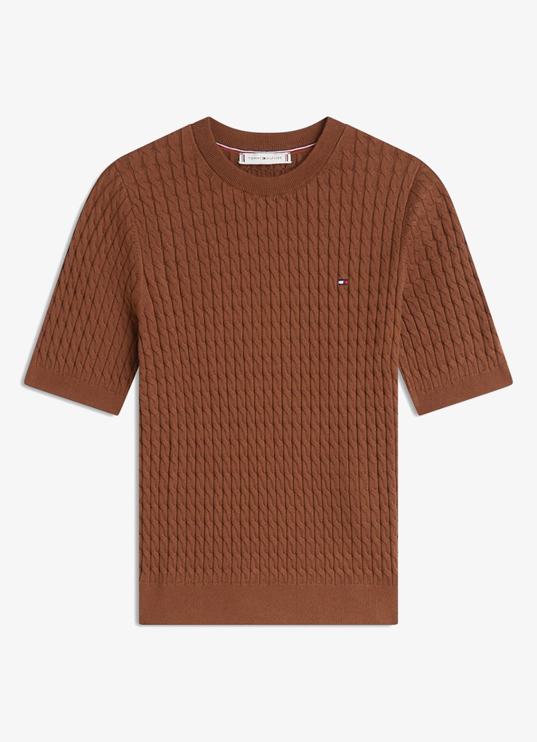 Tommy Hilfiger Dames Kabelgebreide top met logoborduring in de kleur Bruin