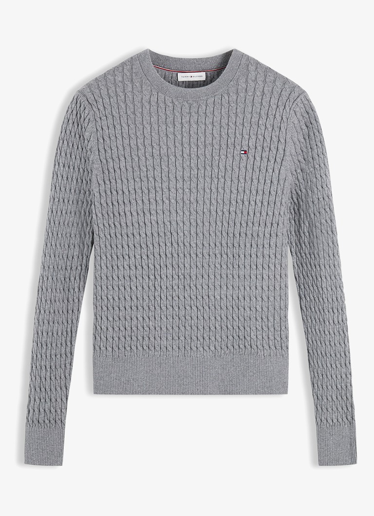 Tommy Hilfiger Dames Grofgebreide trui met structuur in de kleur Medium Grey Heather-P7D