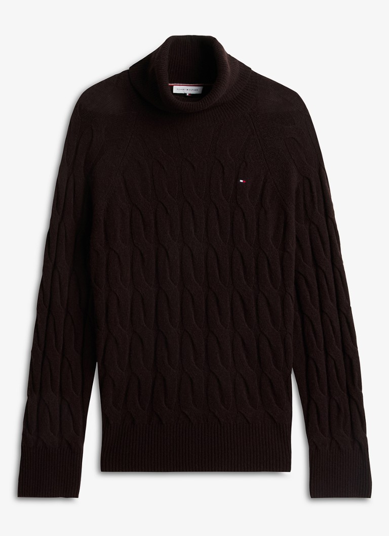 Tommy Hilfiger Dames Trui van wol met col in de kleur Donkerbruin