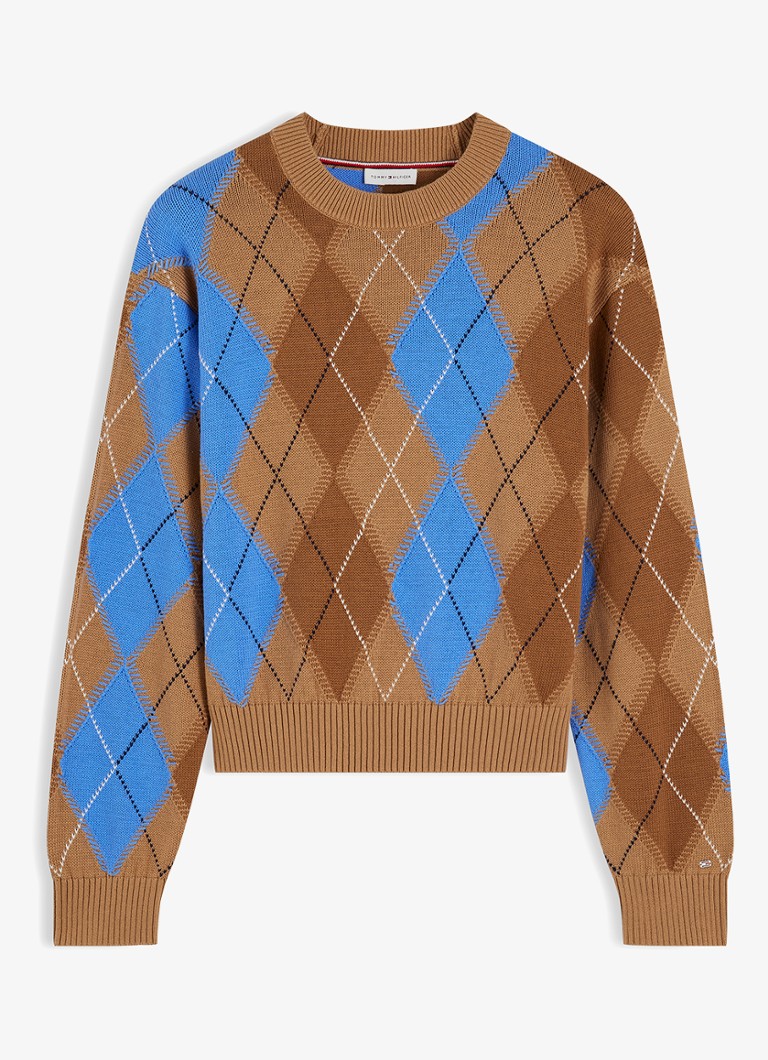 Tommy Hilfiger Dames Grofgebreide trui met ruit dessin in de kleur Beige