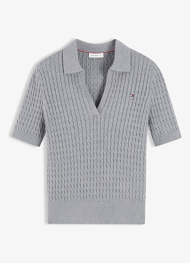 Tommy Hilfiger Dames Kabelgebreide trui met v-hals in de kleur Grijs