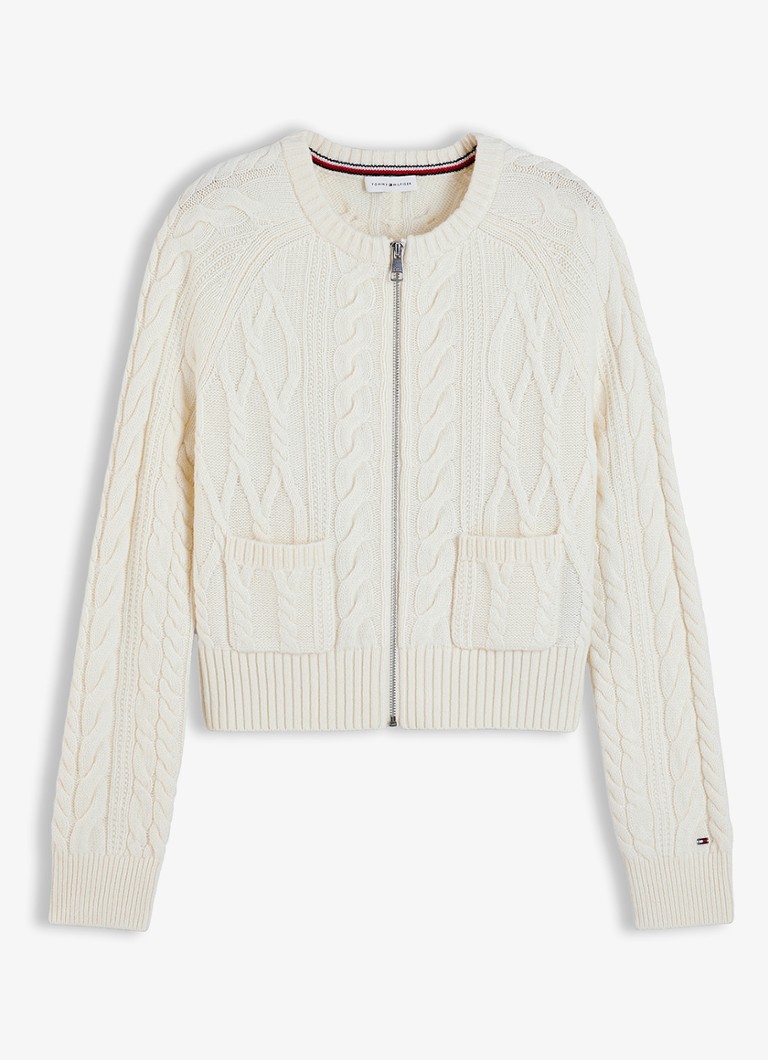 Tommy Hilfiger Dames Kabelgebreid vest in wolblend in de kleur Wit