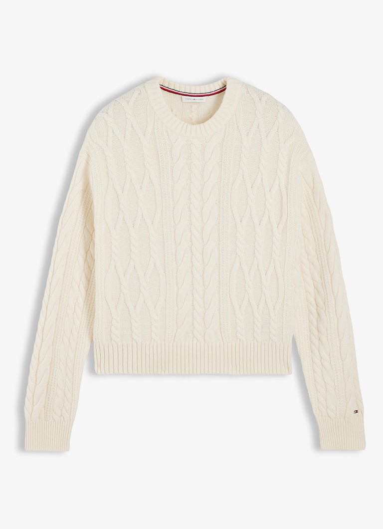 Tommy Hilfiger Dames Kabelgebreide trui in zijdeblend in de kleur Ivoor