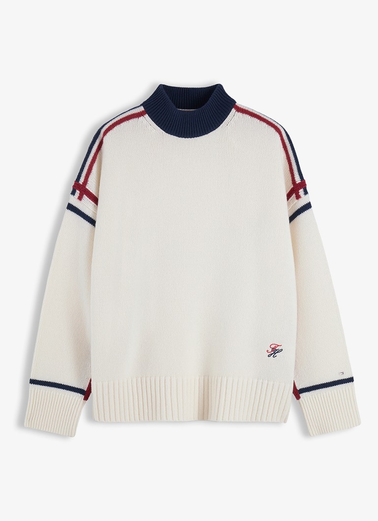 Tommy Hilfiger Dames Trui van wol met col in de kleur Ivoor