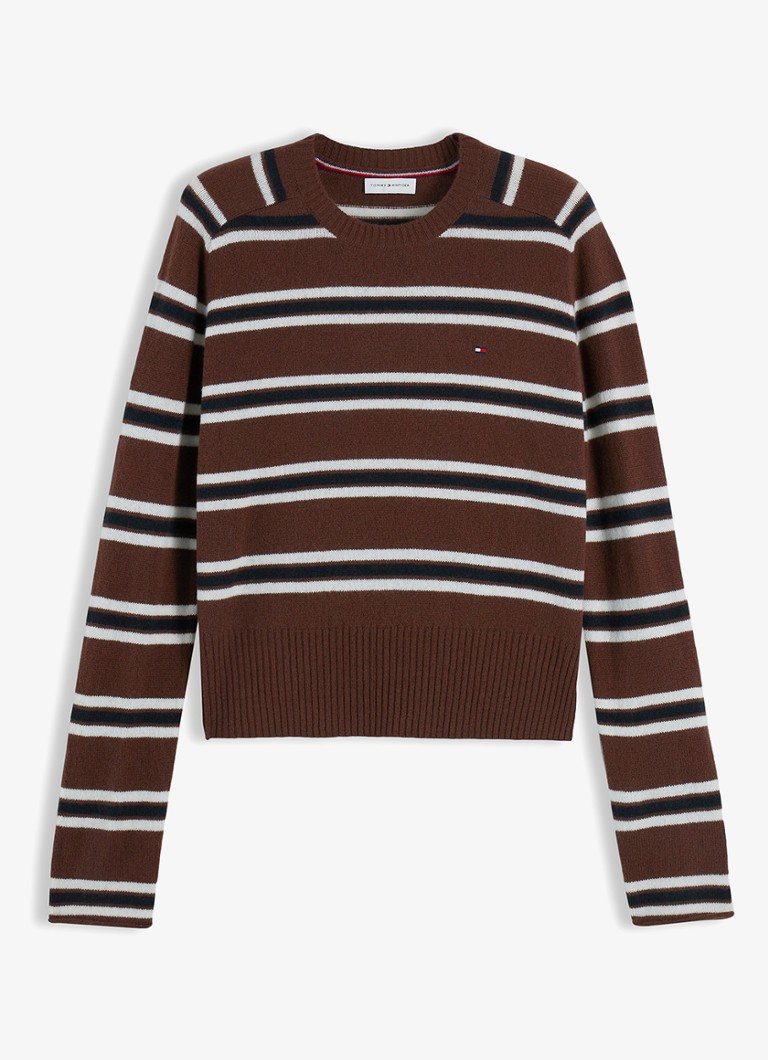 Tommy Hilfiger Dames Trui van wol met streepdessin in de kleur Bruin