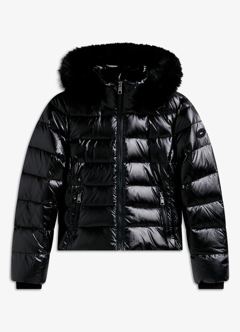 Tommy Hilfiger Dames Pufferjas met imitatiebont in de kleur Zwart