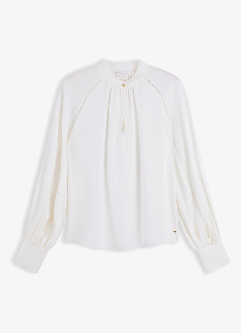 Tommy Hilfiger Dames Blouse van satijn met knoopdetail in de kleur Ivoor