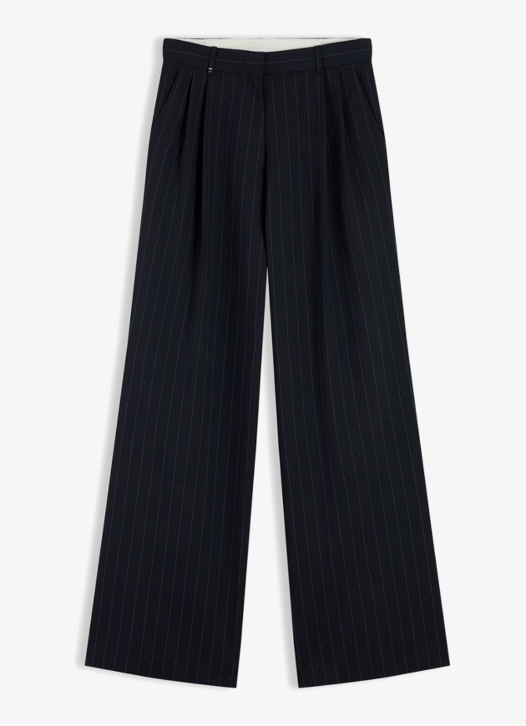 Tommy Hilfiger Dames High waist wide fit pantalon met krijtstreep in de kleur Donkerblauw
