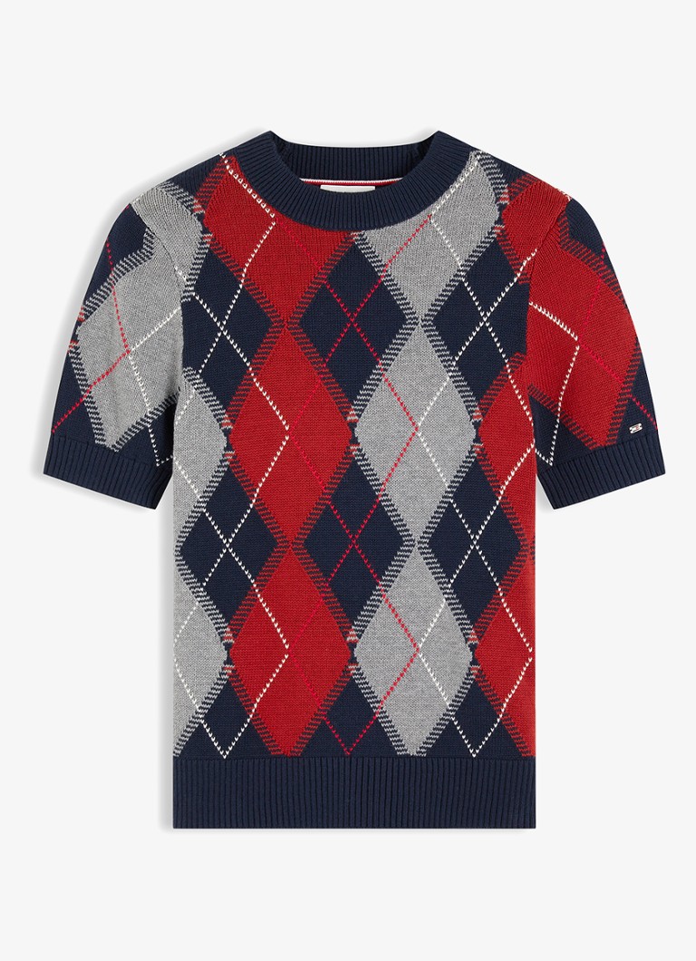 Tommy Hilfiger Dames Fijngebreide trui met ruitdessin in de kleur Multicolor