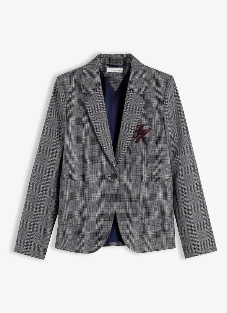 Tommy Hilfiger Dames Single-breasted blazer in wolblend met ruitdessin in de kleur Grijs