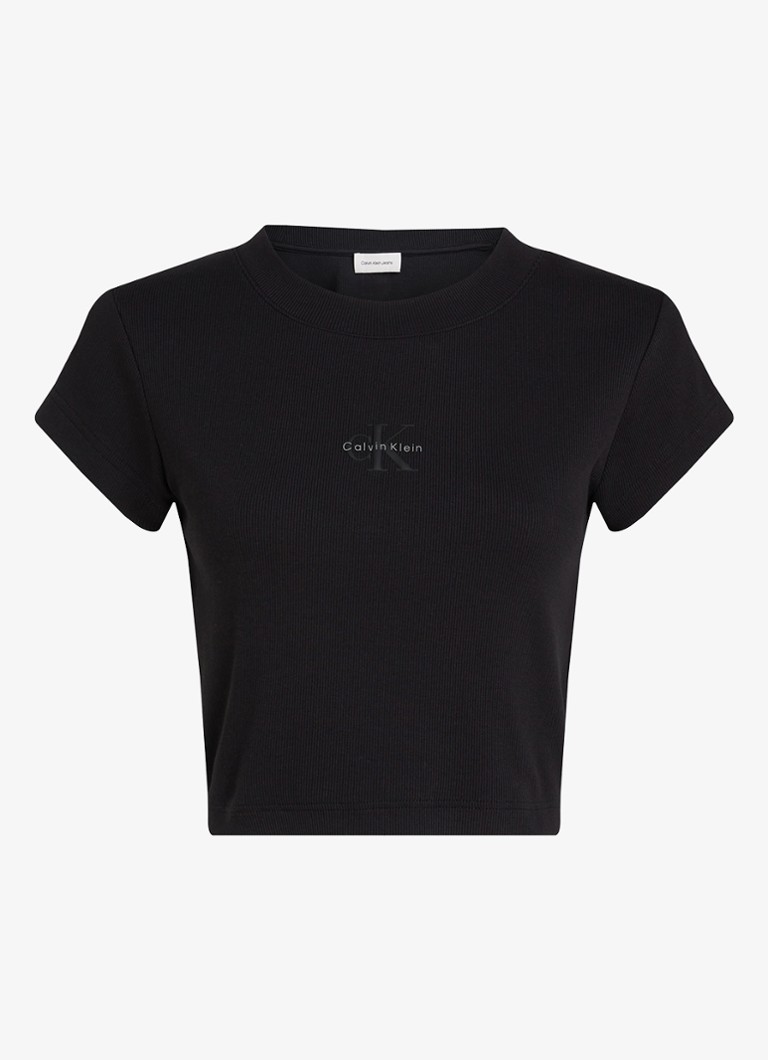 Calvin Klein Dames Cropped T-shirt met logo in de kleur Zwart