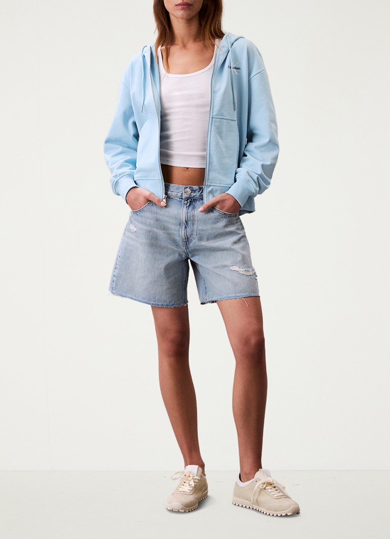 Calvin Klein Dames Hoodie met logo in de kleur Lichtblauw